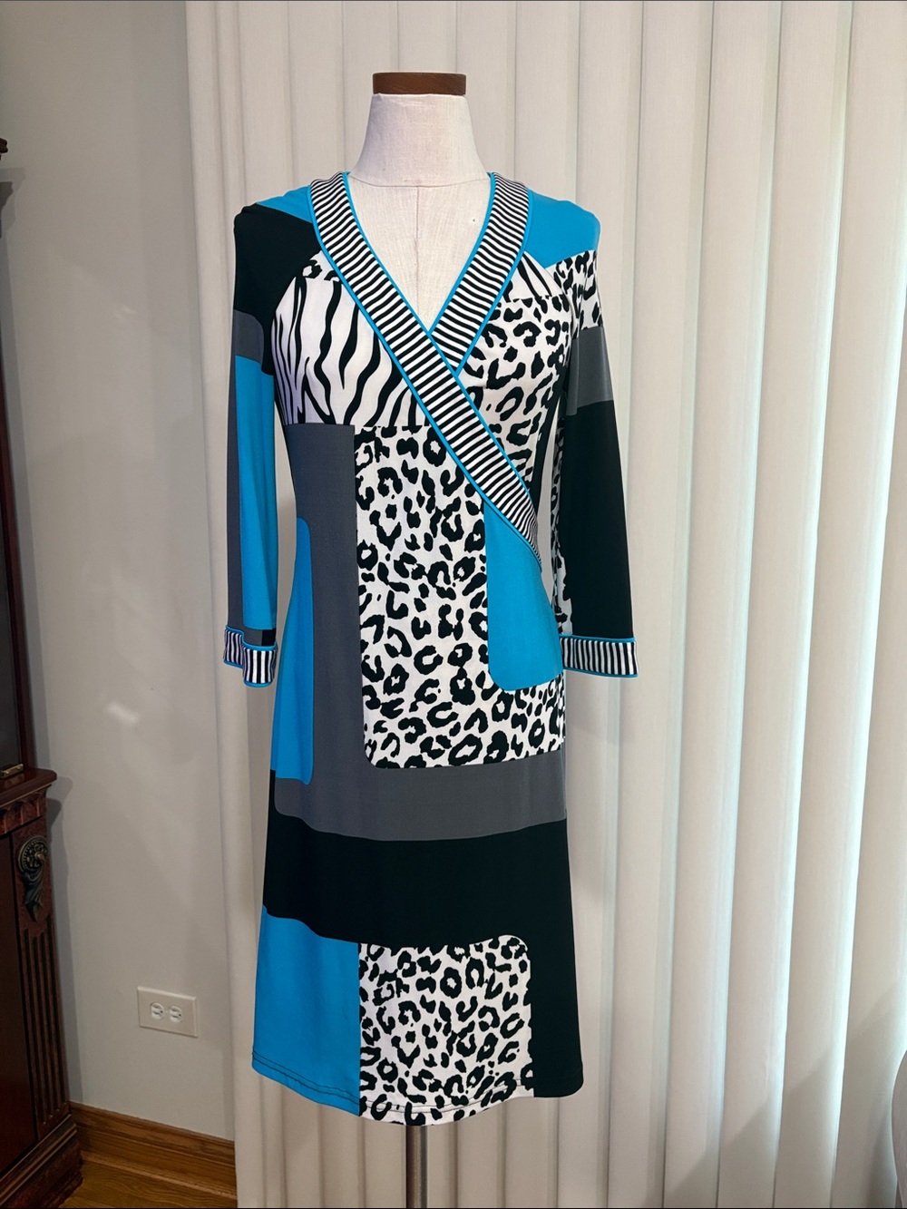 Joseph Ribkoff geo animal Mixed-Print faux Wrap jersey casual midi  3/4 slv 8